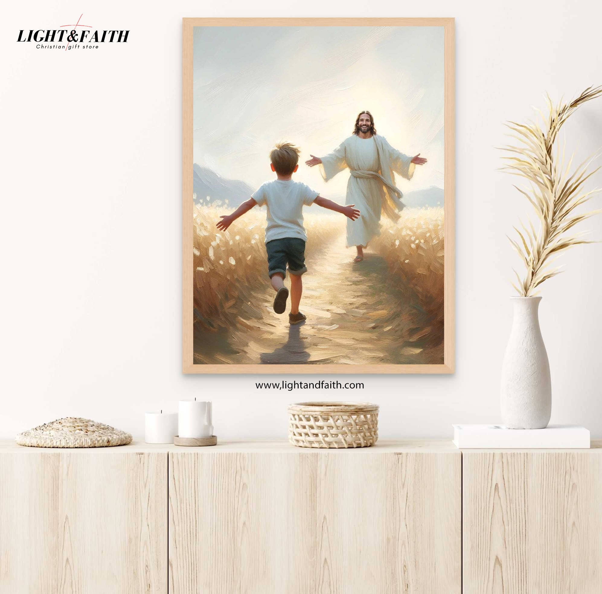 Embracing Faith Poster, Jesus and Boy Poster, Christian Art for Kids, Jesus with Children Art, Bible Art Poster